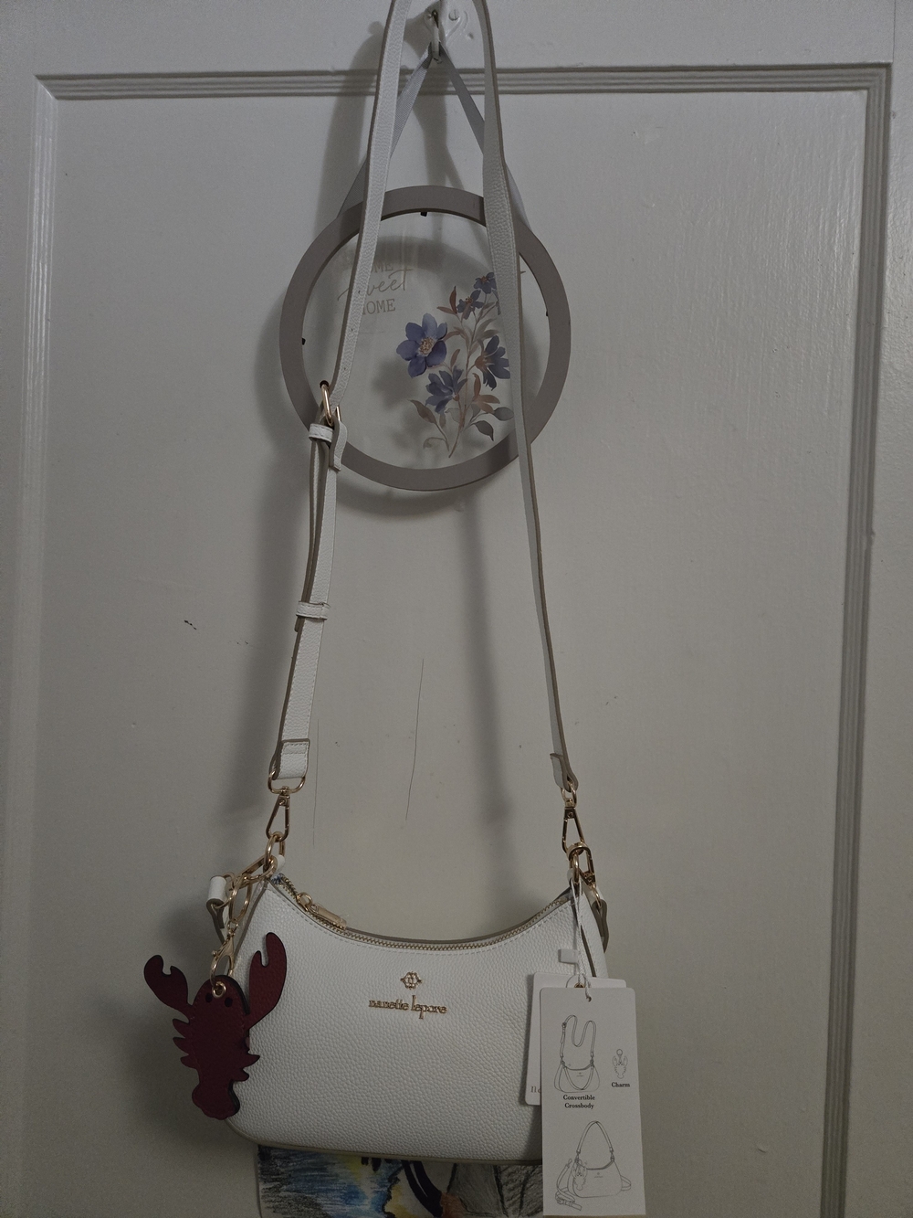 NWT Nanette Lepore White Crossbody Shoulder Bag W/ Lobster Keychain/Bag Charm 🦞